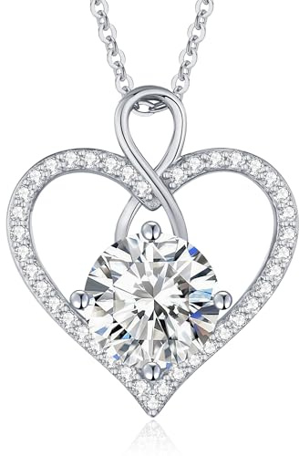 LOUISA SECRET Frauen Halskette Infinity Herz Eternal Mini Herz Moissanite | Runde Halskette 925 Sterling Silber Kette Damen mit Anhänger,Geburtstag Geschenk Valentinstag Schmuck Weihnachtstag