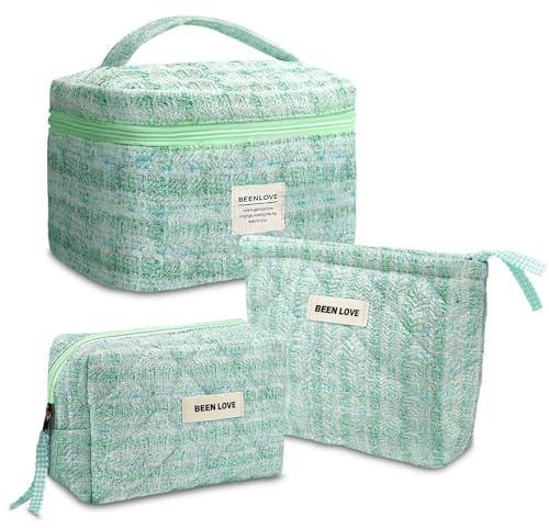 Carttiya 3er Set Kosmetiktasche Kulturtasche Damen, Reise Kulturbeutel Make Up Tasche Cosmetic Bag, Groß Tragbare Schminktasche Makeup Bag für Mädchen Frauen (Grün)