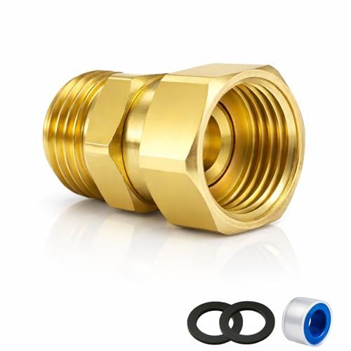 XNTONG Upgraded No-Leak Easy-Rotate Garden Hose Swivel Connector, 3/4 GHT Brass Hose Swivel Connector, 360° Male to Female Hose Adapter, Anti-Kink Fitting with Washer and PTFE Tape