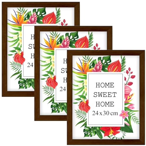 MG Design Set aus 3 Braun Bilderrahmen 20 x 30 cm – Aus echtem Holz mit Acrylglas, zum Aufhängen & Aufstellen, für Fotos, Poster & Puzzle
