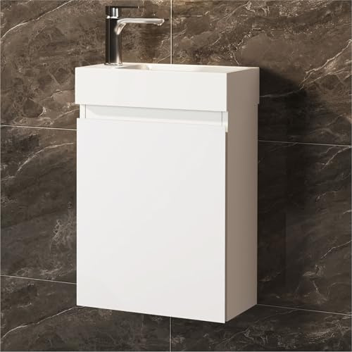 JINDOLI Waschtisch mit Unterschrank 40 cm - Badmöbel Set mit Waschbecken, Vormontiert Waschbeckenunterschrank Klein für Bäder, Gäste WC (inkl. Silber Armatur)