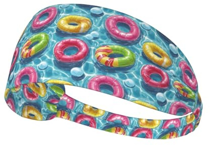 Diademas de entrenamiento para mujer – Bandas elásticas antideslizantes para el cabello de mujer, colorido anillo de natación estampado que absorbe la humedad banda para el sudor para deportes