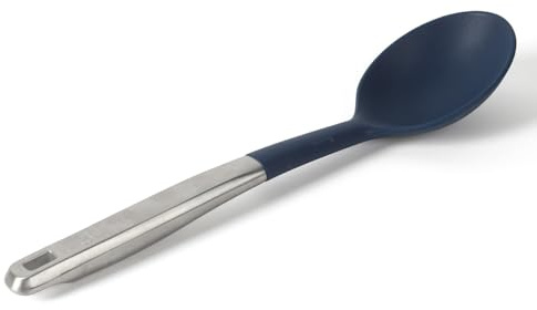 Calphalon Prime Stainless Steel Kitchen Spoon with Navy Blue Silicone Head, Heat-Resistant Cooking and Serving Spoon, Durable Kitchen Utensil for Home Kitchens and Everyday Cooking