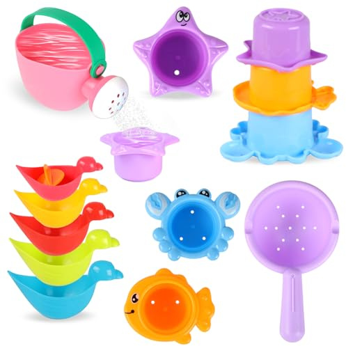 Urker 10PCS Toddler Bath Toys for 1 2 3 4 Year Olds | Mould Free Water Play Toy,Perfect for the Bathtub, Swimming Pool, or Beach – an Ideal Gift for Kids