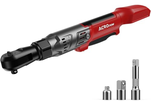 ACROPOW Chiave a cricchetto senza fili da 3/8, compatibile con batteria Milwaukee da 18 V, cricchetto elettrico motore brushless da 2,7 m con velocità variabile, adattatori da 1/2 e 1/4, barra di