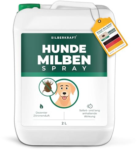Silberkraft Milbenspray Hunde & Katzen [2 Liter] - effektive Milben-Abwehr | Effektives Anti Milben Spray für Hunde - Milbenbefall behandeln Grasmilben Räudemilben Ohrmilben Hund