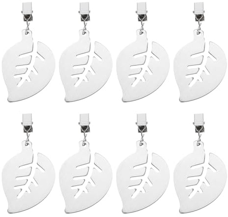 QUARKZMAN 8 Piezas De Pesas para Mantel, Pesas para Cubierta De Mesa De Acero Inoxidable con Clip Metálico, Colgante para Mantel En Forma De Hoja 7 X 5 Cm para Decoración De Mesa
