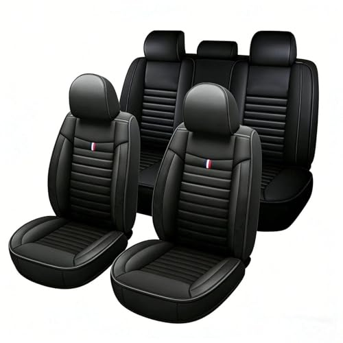 Wasserdichtes PU-Leder Autositzbezüge Komplettset 5 Stück Vorder und Rücksitzbezüge für Peugeot 2008 206 207 SW 208 307 508 SW (Schwarz)