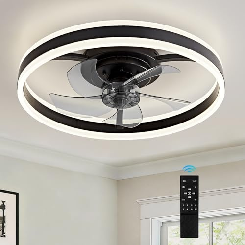 HARPER LIVING 50cm Ceiling Fan with Lights & Remote, 55W 4400LM Dimmable LED 3 Colours Ceiling Fans Light Up and Down, 6 Speeds & Timer Quiet Modern Fan Lamp for Bedroom Living Room Kitchen (Black)