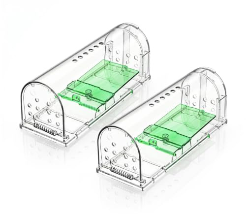 Lebendfalle für Mäuse 2er Set, Tierfreundliche Mausefalle Wiederverwendbar, Transparente Giftfreie Mausfalle mit Doppelteingang, Berührungsfreier Freilassung, ABS für Haus Küche Keller Garage