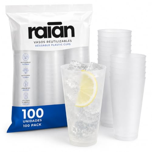 raian 100 Ud Vasos de Plástico Duro Desechables Reutilizables 480ml Altos