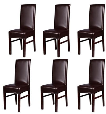 Levoberg Stuhlhussen 6er Set Kaffeebraun, Stuhlbezug Stretch aus Kunstleder Wasserdicht und Öldicht Abnehmbare Stuhlbezug für Festen Hochzeiten und Feiern Geburtstag Dekoration Stuhl