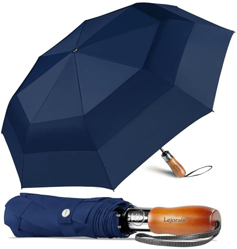 Lejorain Large Compact Golf Umbrella - 54inch Oversized Auto Open Close Folding Golf Umbrella Travel 210T Dupont Teflon Coated Vented Windproof Double Canopy