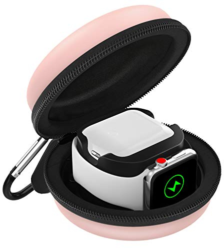 MoKo Boîte de Rangement Compatible avec Apple Watch Ultra 3/2/1/SE 3/SE 2/SE, Series 11/10/9/8/7/6/5/4/3/2/1, AirPods 3/2/1,Étui de Voyage + Support de Chargement Sac de Protection,Or Rose
