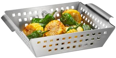 GEFU Grillschale BBQ klein - Edelstahl Grillkorb für Gemüse & Fisch | Rostfreie Grillschüssel mit seitlichen Griffen und quadratischen Öffnungen für optimale Hitzezirkulation beim Grillen