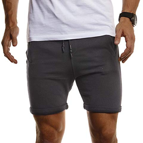 Leif Nelson Herren Jogging Shorts Slim Fit Sport Shorts Trainingshose Fitnesshose Training Gym LN8316 Anthrazit XL