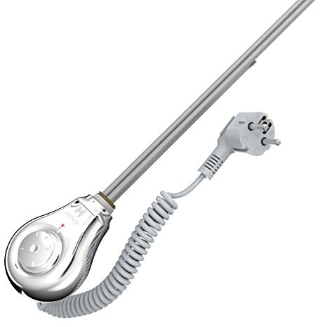 HOTTECH - Electric Heater Drop, Electric Water Heater 900 Watts, Immersion Heater with Thermostat, Turbo Mode for Bathroom Radiators, Towel Dryers, Electric Radiator and Room Radiators - Chrome