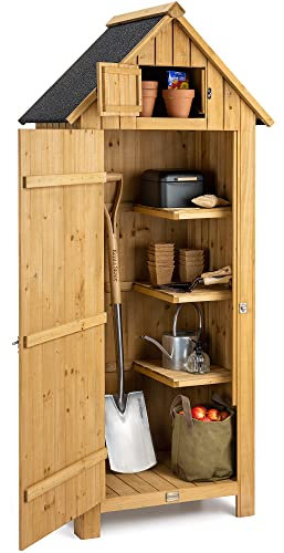 CHRISTOW Small Garden Shed, Tall Slim Wooden Outdoor Storage Shed, Compact Utility Sentry Unit, Slope Roof, Lockable Door, Shelves, Roof Hatch, 6ft