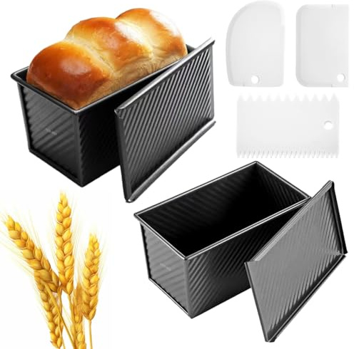 HQILRRA Bread Tin with Sliding Lid (1lb/450g),Loaf Tin Liners 1lb,Powerful Toast Pan, Non-Stick Rectangular Corrugated Toast Box, Carbon Steel, Black, 21 cm X 12cm X 11cm