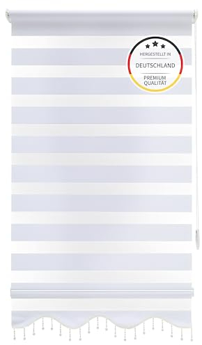 Brillant Doppelrollo Klemmfix ohne Bohren Raffrollo 80 x 200 cm Weiss Duo Rollo Klemmrollo Seitenzugrollo Blickdicht Sonnenschutz Rollo Fensterrollo für Fenster & Balkon Tür Zebrarollo mit Perlen