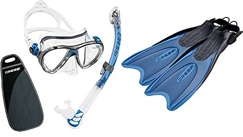 Cressi Big Eyes Evo Alpha Ultra Dry Schnorchelset Schnorcheln Set mit Schnorchel und Taucherbrille & Palau - Premium Unisex Tauchen Schnorchel Flossen,Blau/Hell-Blau,S/M (38/41)