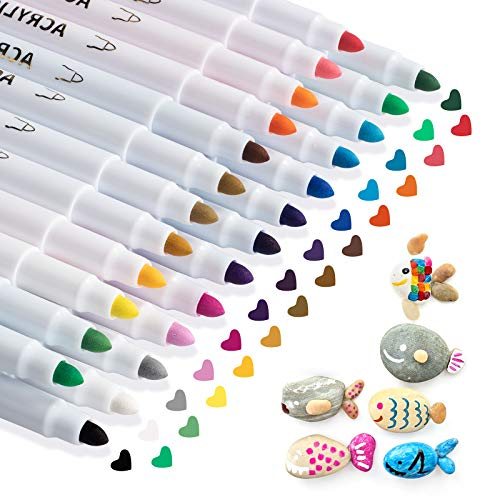 25 Farben Acrylstifte Marker Stifte für Steine, Acrylfarben für Holz Glas Papier Leinwand Geschenkekarte DIY Fotoalben Ostereier Deko Kunststoff Stoff Becher, bemalen Set
