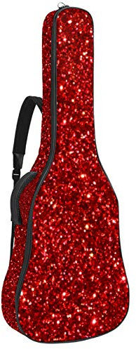 Gitarrentasche mit Reißverschluss, wasserdicht, weich, für Bassgitarre, Akustik- und klassische Folk-Gitarre, rote Pailletten