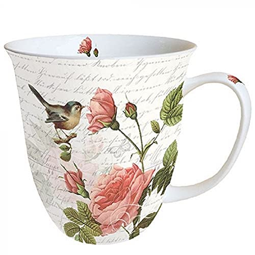 Ambiente Sophie Tasse en porcelaine fine Motif floral Rose et oiseau 0,4 l