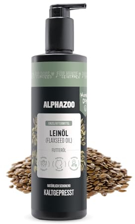 alphazoo Premium Leinöl für Hunde 500ml – Kaltgepresstes Omega‑3 & Omega‑6 Hundefettöl zur Fellpflege & Verdauungsförderung