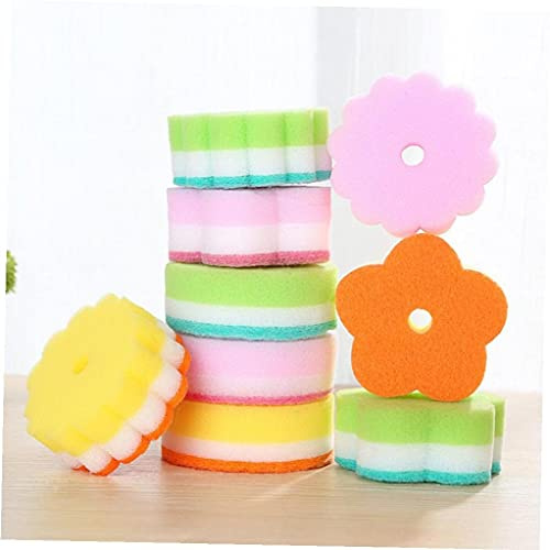 5pcs Sponges Scouring Pads, Flower Shape Sponge Brush Tableware Glass Wash Dishes Sponge Kitchen Home Cleaning Tool Random Color