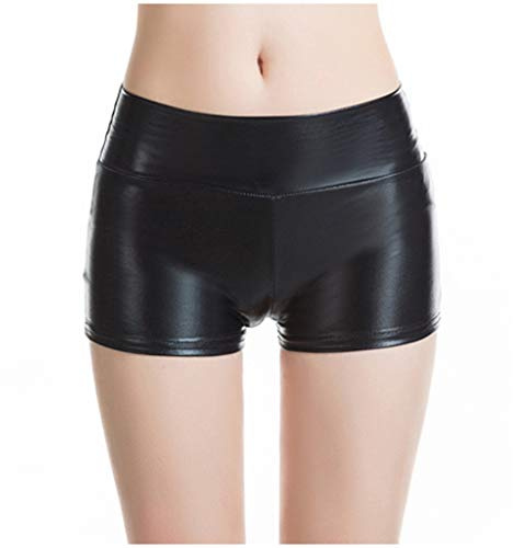Raopuzi Damen Sexy Leder Shorts Metallic Glanz Hot-Pants Hohe Taille PU Lederoptik Kurze Hose Push up Lederimitat Kunstlederhose