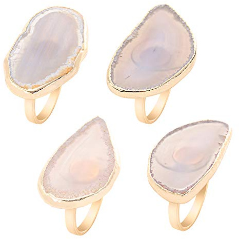 Gold Napkin Rings Set of 4 Natural Agate Slice Christmas White Napkin Ring Dinner Table Decor for Parties Wedding Holidays Thanksgiving Home Decor