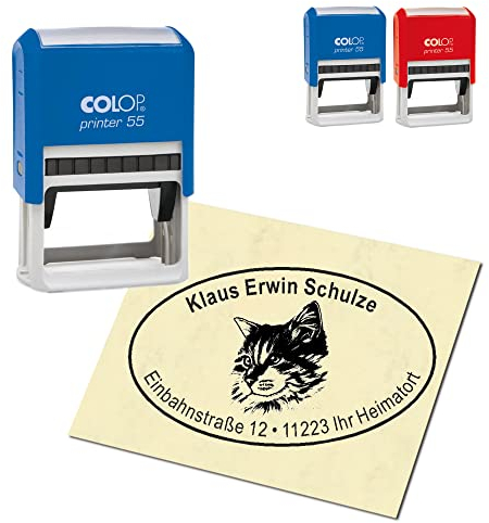Adressstempel personalisiert Stempel - Maine Coon Katze Kopf - oval 59 x 39 mm Automatikstempel als Firmenstempel Namensstempel Bürostempel