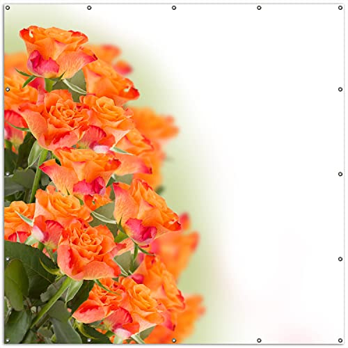 Wallario XXL Outdoor-Poster für Garten oder Balkon Orangene Rosenblüten im Strauß, Motivbanner Größe: ca. 200 x 200 cm, Outdoor-Bild