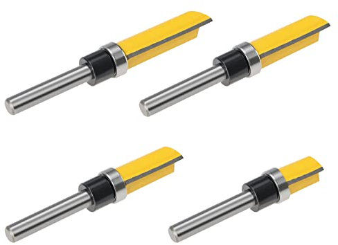 VGOL 4pcs Affleurant Garniture Routeur Bit Affleurant Garniture Modèle Routeur Bit ensemble Bois Top Roulement Fraise Outil pour Contreplaqués Résineux 12mm 20mm 25mm 38mm