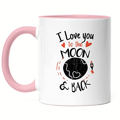 Hey!Print I Love You To The Moon and Back Tasse Rosa Liebeserklärung Liebesbeweis Unendliche Liebe Verliebt Herzblatt