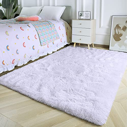 MARATIP Tapis à Poils Longs pour Salon, Chambre d'Enfant - Grande Taille, Doux et Moelleux pour la Chambre à Coucher (Blanc Pur, 80 x 150 cm)