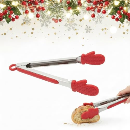 DOITOOL Zange Mit Silikonhandschuhen Gebäckzange Weihnachten Weihnachts Küchenzangen Mini-Werkzeuge Mini Clips Lebensmittelzange Metall-Brotzange Tragbare Zange Mit Aufhängehaken Für Brot Grill Steak