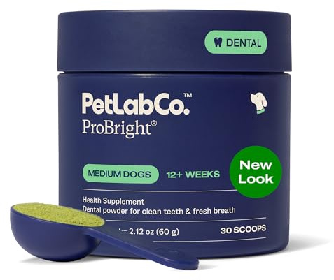 PetLab Co. ProBright Dental Powder - Dog Breath Freshener - Teeth Cleaning Made Easy – Targets Tartar & Bad Breath - Formulated for Medium Size Dogs - Packaging May Vary