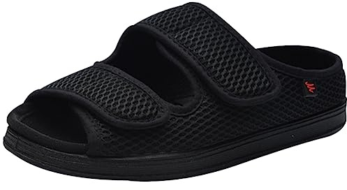 AZMAHT Chaussure pour Pied Gonflé Sandales diabétiques pour Hommes Pantoufles diabétiques réglables Extra Larges pour Extra Large, gonflé, œdème, oignons, Pieds Plats,Noir,45
