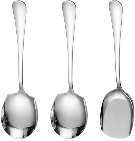 3 Pieces Stainless Steel Serving Spoons, Buffet Spoons, Large Long Handled Spoons, Chef Serving Set for Kitchen, Dining Room, Banquet (Silver)