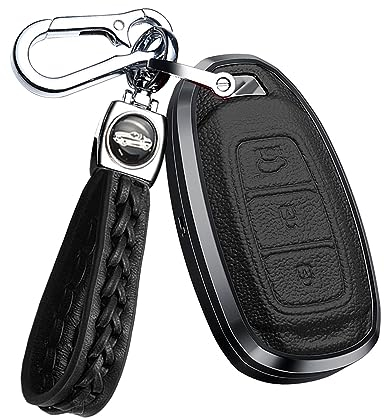 ontto Autoschlüssel Hülle Schlüsselhülle Passt für Hyundai I30 IX35 I30N I20N Kona Azera Elantra Grandeur Ig Santa Fe Fernbedienung Schlüsselanhänger Metall Leder Schlüssel Schutz Etui-A Schwarz