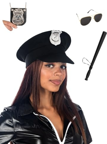 Funidelia | Set disfraz de policía para hombre y mujer Guardia, Agente, FBI, Profesiones - Accesorios para adultos, accesorio para disfraz - Negro
