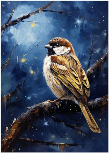 Starry Night House Sparrow Jigsaw Puzzle 300/500/1000 Piece (1000pc (50×75cm))