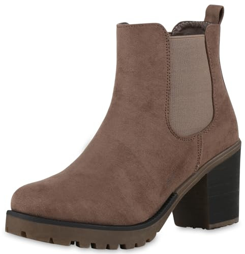 VAN HILL Damen Schnürstiefeletten Leicht Gefütterte Plateau Stiefeletten Zierperlen Schuhe Schnallen Boots Nieten Schnürboots 611527 Schlamm 38