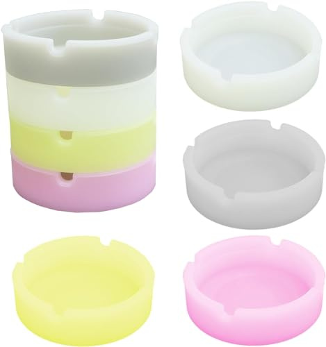 Lot de 8 cendriers ronds fluorescents en caoutchouc de silicone résistant à la chaleur 4 couleurs