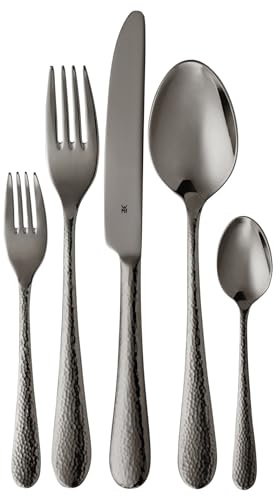 WMF Sitello Midnight Edition Posate 30 Pezzi per 6 Persone, Acciaio Inox Cromargan Lucido, Finitura martellata Lucida, Nero