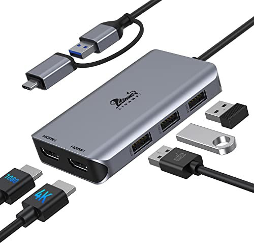 Estación de acoplamiento USB 3.0, adaptador USB 3.0 a doble HDMI y 3 puertos USB, Hub USB C Dual HDMI compatible con MacBook Pro/Air M1/M2, Surface Pro, ChromeBook, Dell
