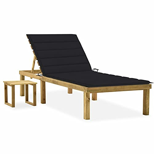 Gecheer Garten Sonnenliege mit Tisch Auflage Gartenliege Relaxliege Gartenmöbel Strandliege Holzliege Freizeitliege Liege Saunaliege 200 x 70 x (31,5-77) cm (L x B x H),Verstellbare Rückenlehne