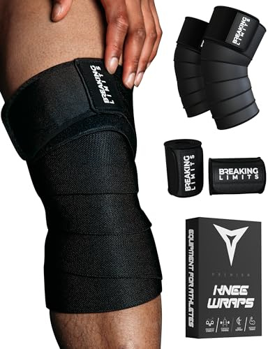 BREAKING LIMITS Kniebandage Männer Kraftsport - Knee Sleeves Powerlifting | Knee Wraps, Kniebandagen Bodybuilding, Knee Sleeves Gym, 200cm Paar, Silikonstreifen, Klettverschluss, Rutschfest, Elastisch